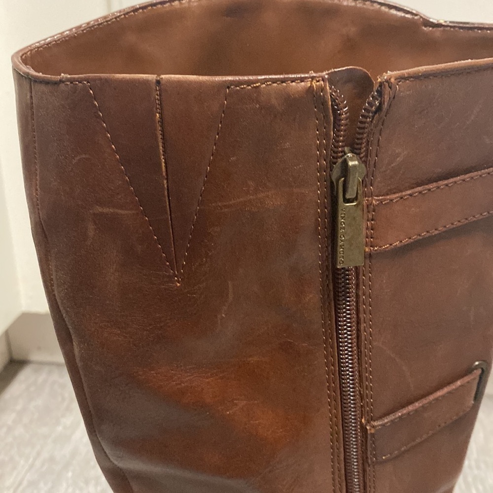 Vince Camuto Fenton Russet Two Tone Brown Leather Knee-High Buckle Riding Boots - Picture 13 of 17